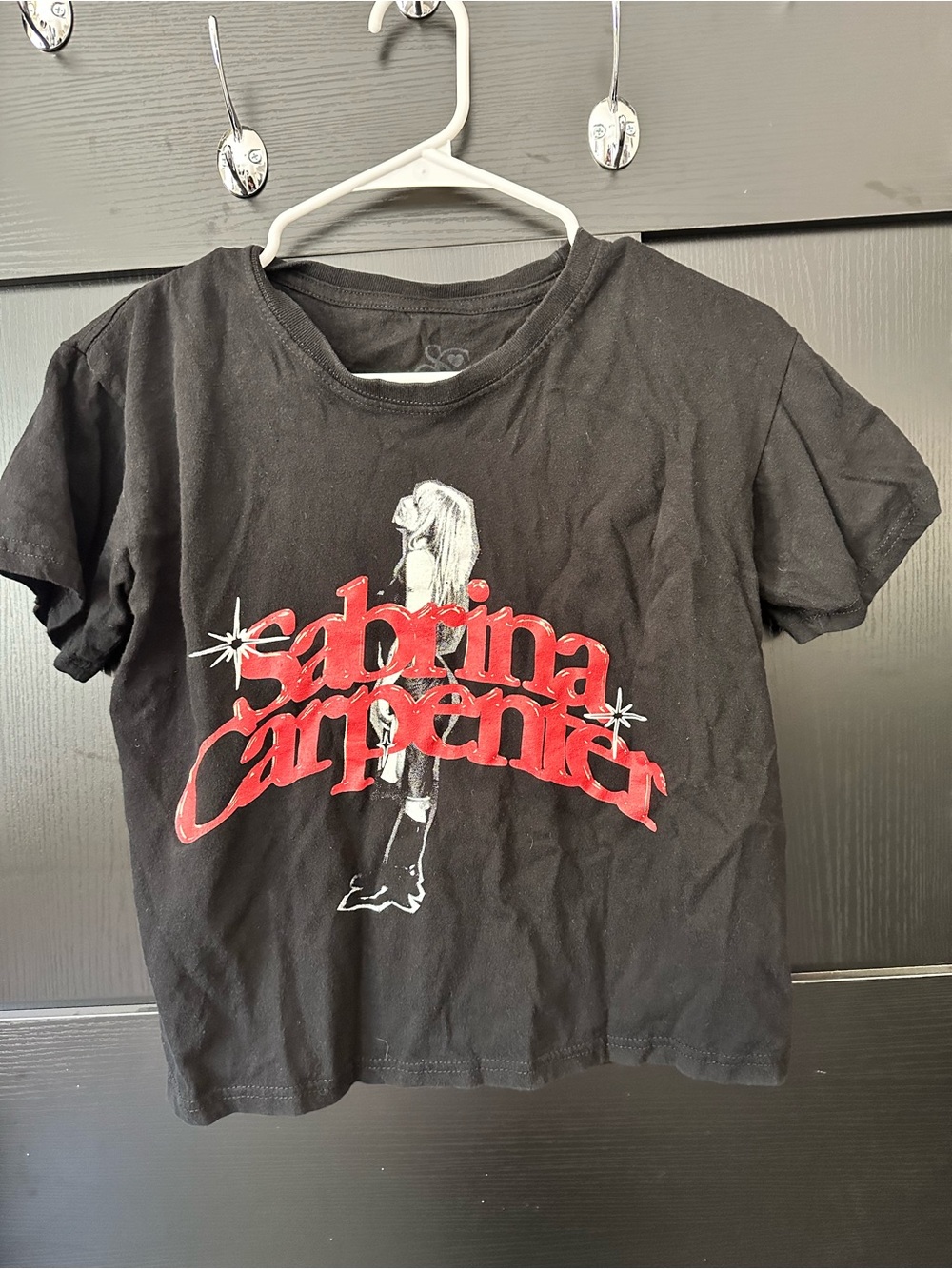Sabrina Carpenter Kids Black Short-Sleeve Graphic Tee with Red Logo